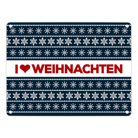 I love Weihnachten Metallschild mit Weihnachtsmuster Motiv - Weihnachten Herz Liebe Stern Schnee