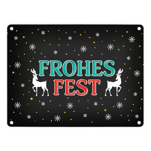 Frohes Fest Metallschild mit Rentier und Sterne Motiv