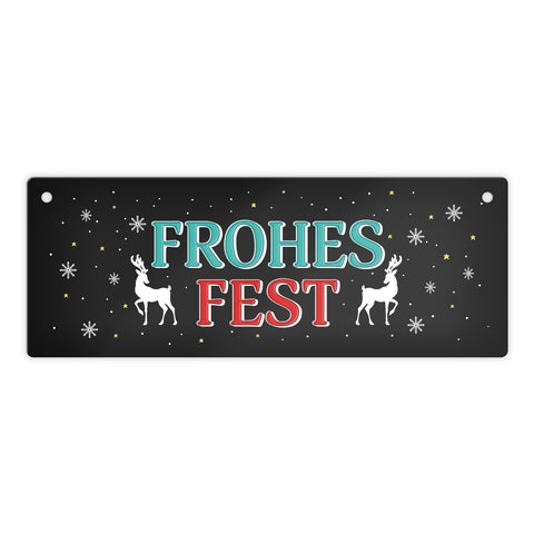 Frohes Fest Metallschild mit Rentier und Sterne Motiv