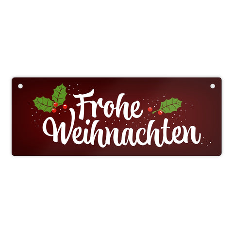 Frohe Weihnachten Metallschild mit Beeren und Blätter Motiv