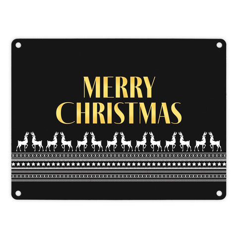 Merry Christmas Metallschild mit edlem Weihnachtsmuster Motiv