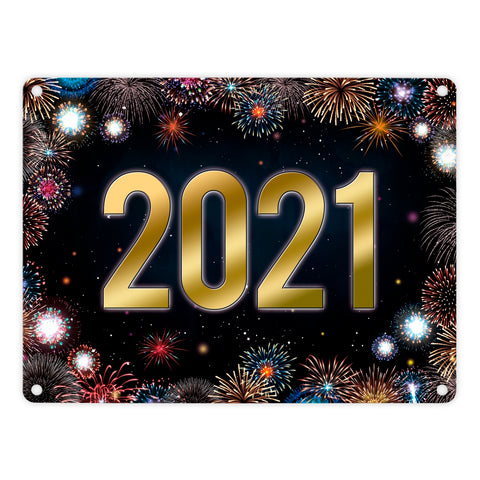 2021 Silvester Metallschild mit Feuerwerk Motiv