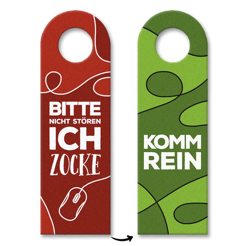 Nicht stören, ich zocke oder Komm rein Türhänger -grün mit Maus Motiv