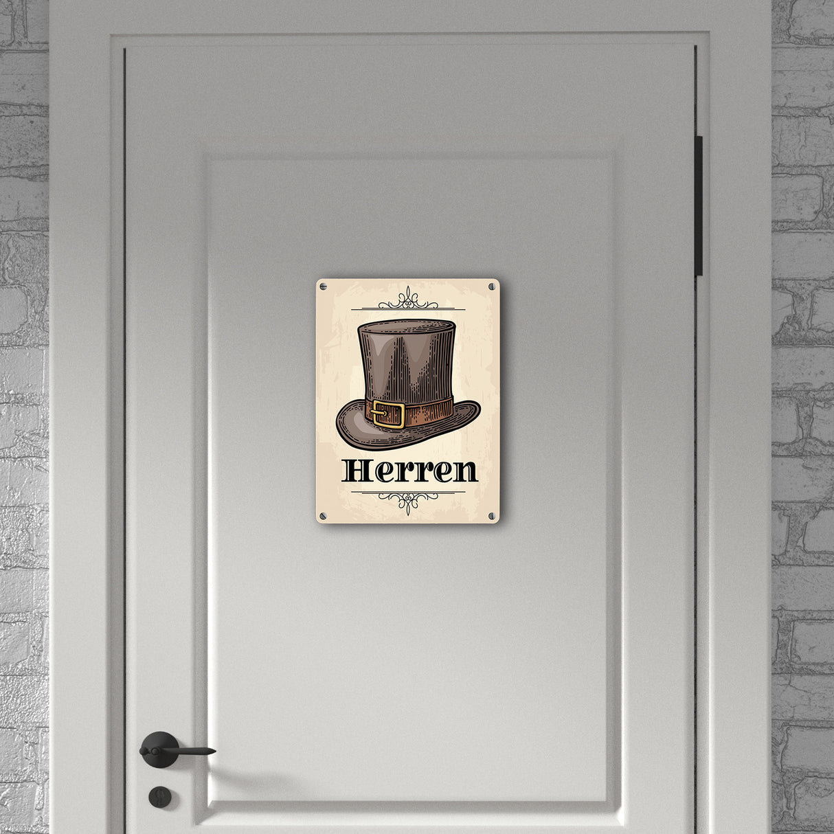Vintage Herren WC Schild mit Zylinder in beige