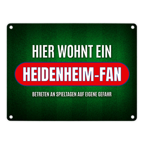 Hier wohnt ein Heidenheim-Fan Metallschild mit Rasen Motiv