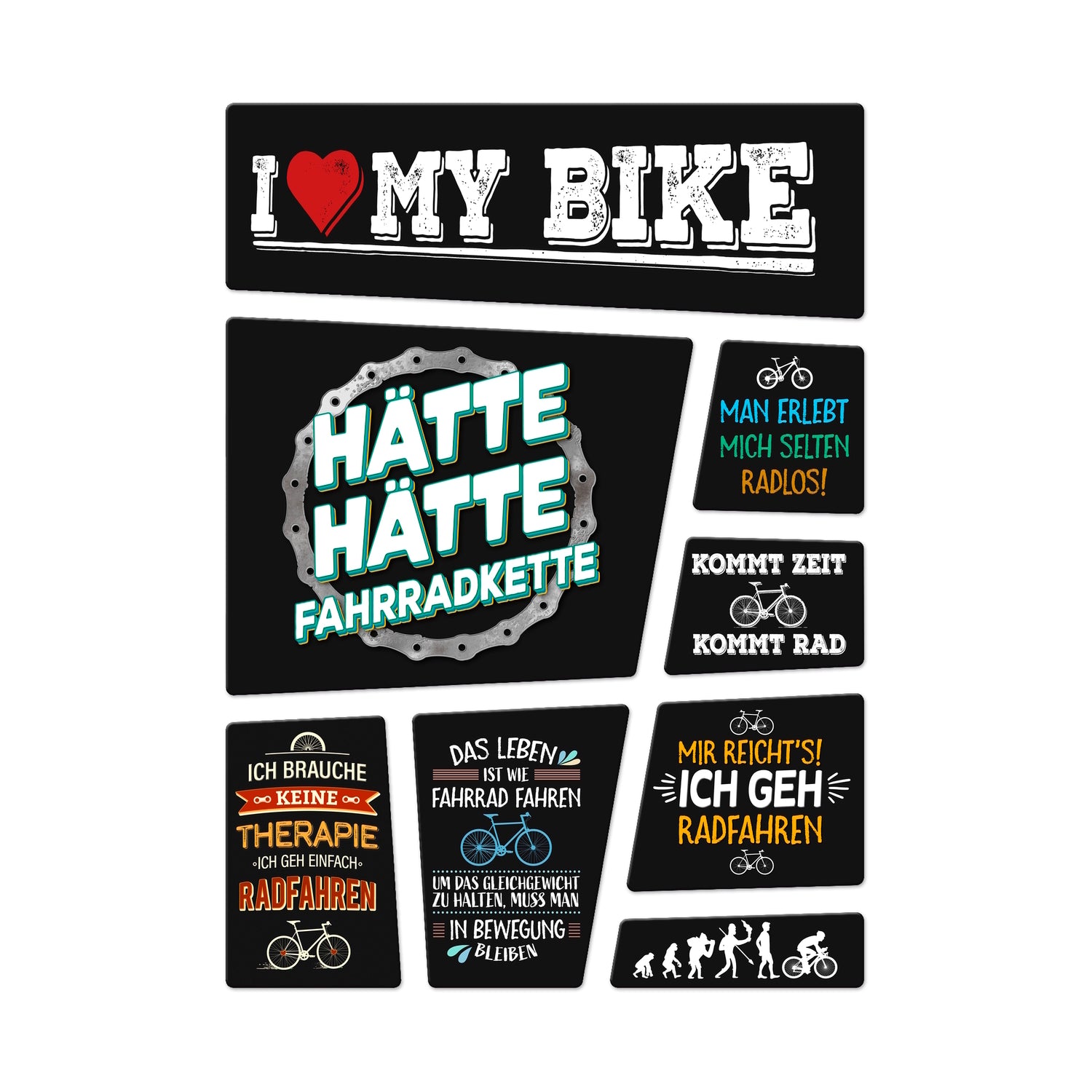 ich brauche keine therapie ich muss nur fahrrad fahren 8er Set Fahrrad Kühlschrankmagnete: I Love My Bike, Hätte hätte  Fahrradkette