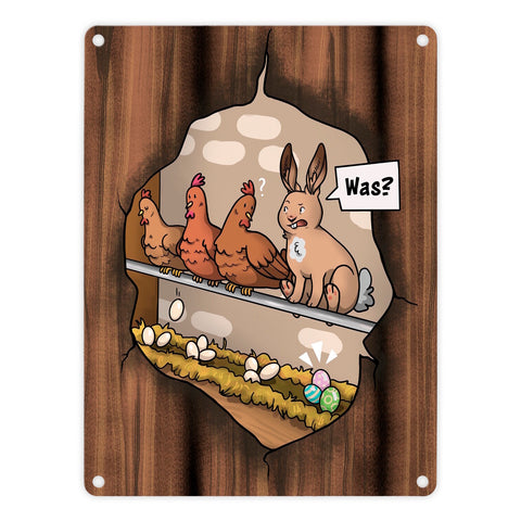 Ostern-Cartoon Metallschild mit Hühnerstall-Szene