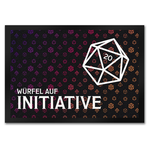 Tabletop Fußmatte mit Würfelmuster und Spruch: Würfel auf Initiative