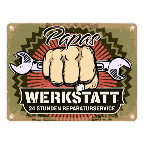 Papas Werkstatt Metallschild im rostigen Retrolook