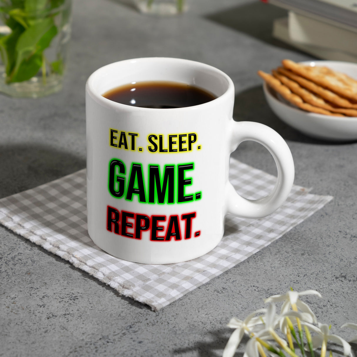 Kaffeebecher Eat. Sleep. Game. Repeat. Zocker Tasse für Gamer