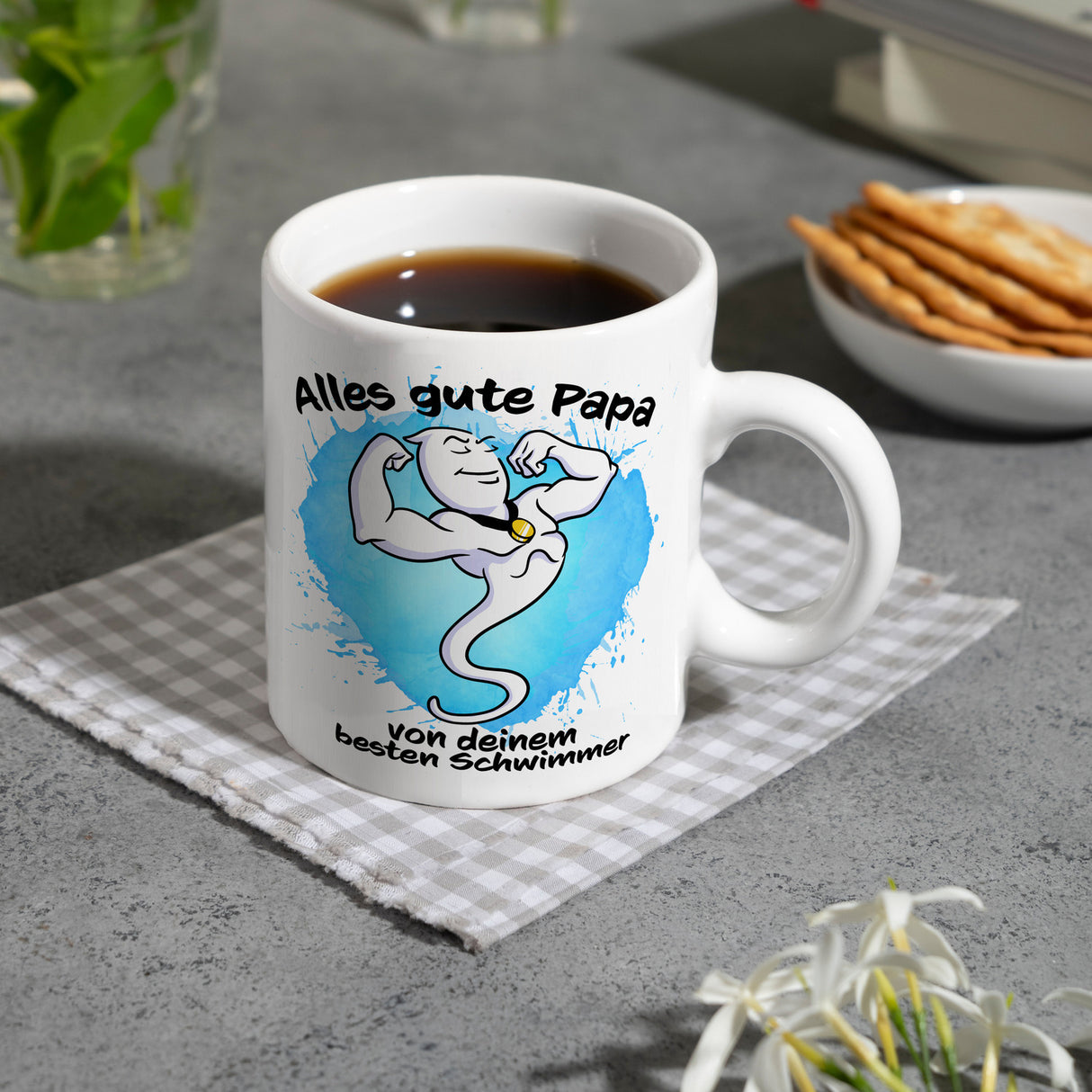 Papas bester Schwimmer Kaffeebecher mit Samen Illustration