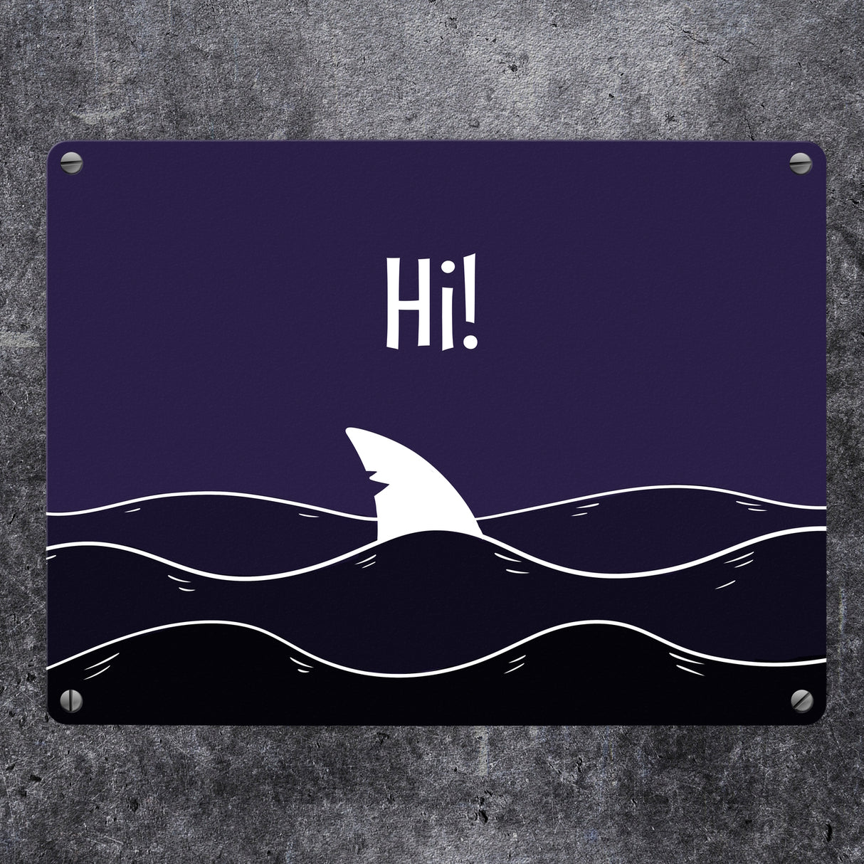 Hi! Lustiges Hai Metallschild mit Haifischflosse und Meeresmotiv