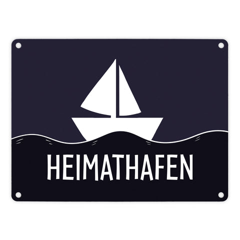 Heimathafen Metallschild mit Schiff und Meeresmotiv