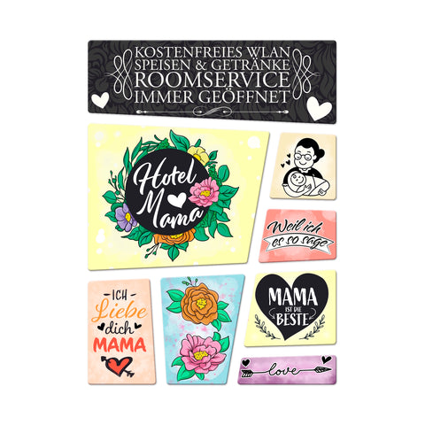 Hotel Mama Magnetset mit verschiedenen Illustrationen und Motiven