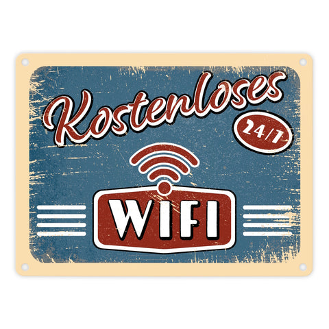 Kostenloses Wifi 24/7 Metallschild im trendigen Retrolook