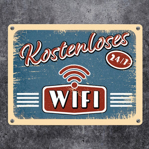 Kostenloses Wifi 24/7 Metallschild im trendigen Retrolook