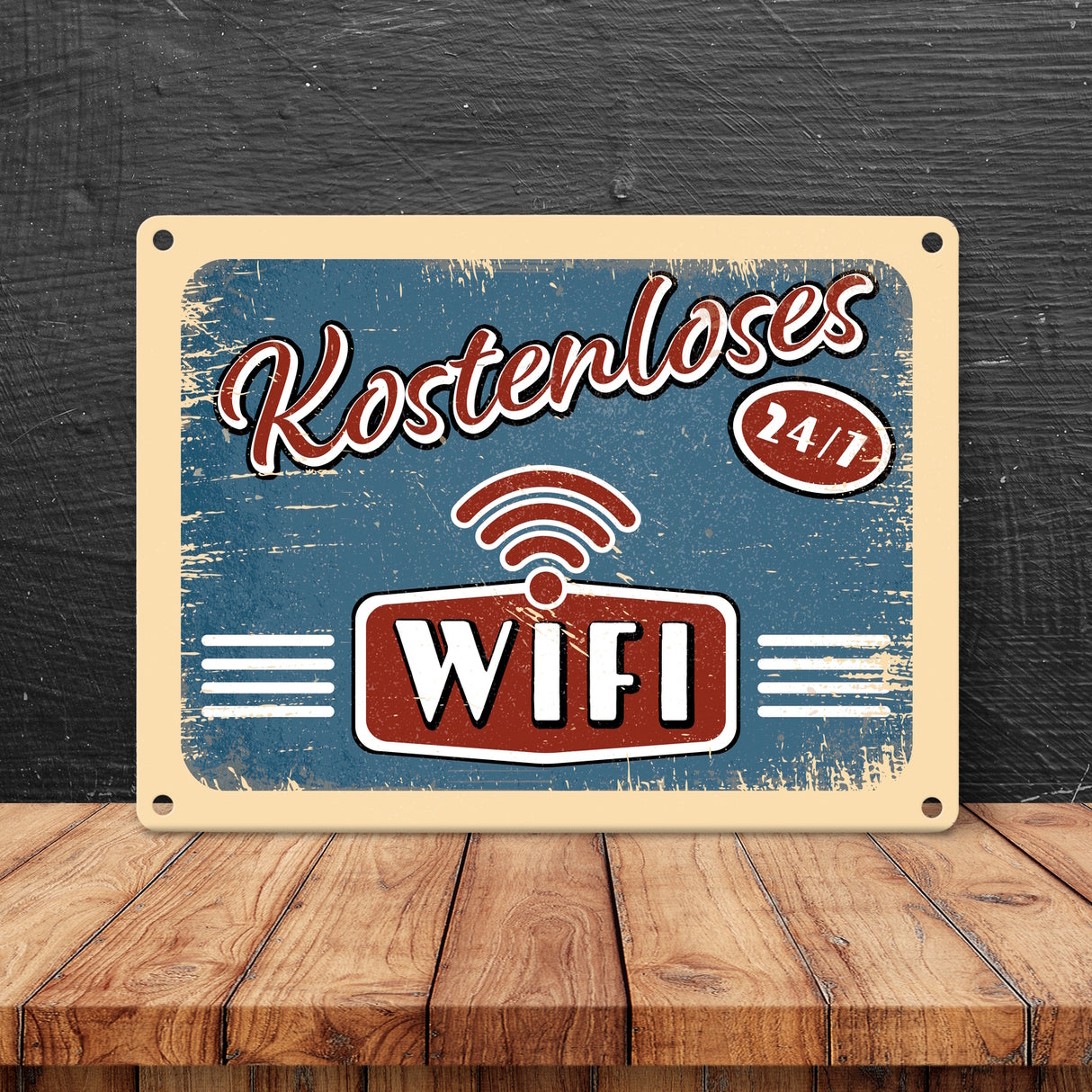 Kostenloses Wifi 24/7 Metallschild im trendigen Retrolook