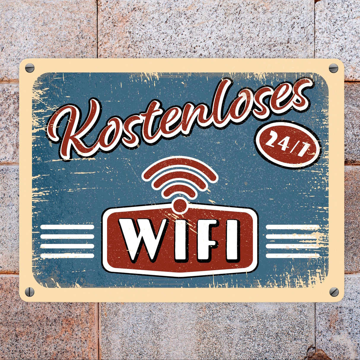 Kostenloses Wifi 24/7 Metallschild im trendigen Retrolook