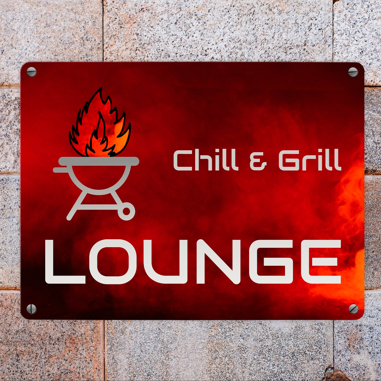 Chill & Grill Lounge Metallschild in 15x20 cm mit Spruch