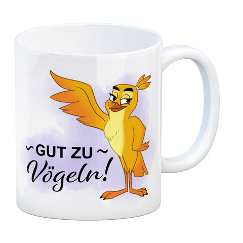 Gut zu Vögeln Kaffeebecher mit lustigem Vögelchen und Spruch