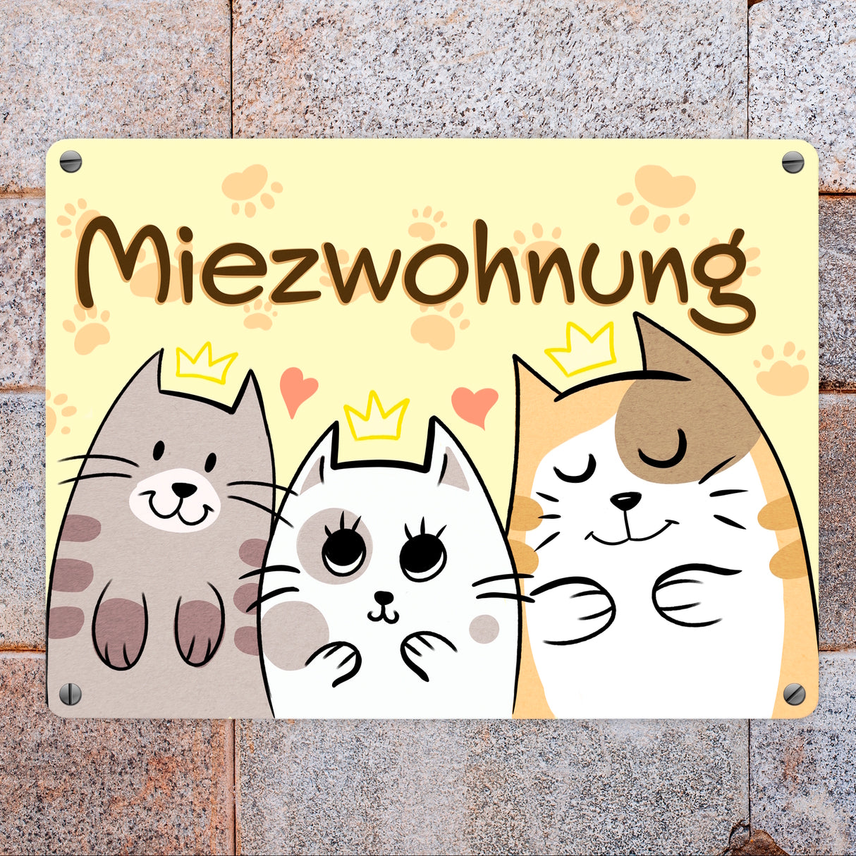 Miezwohnung Metallschild mit drei süßen Katzen für alle Katzenfreunde