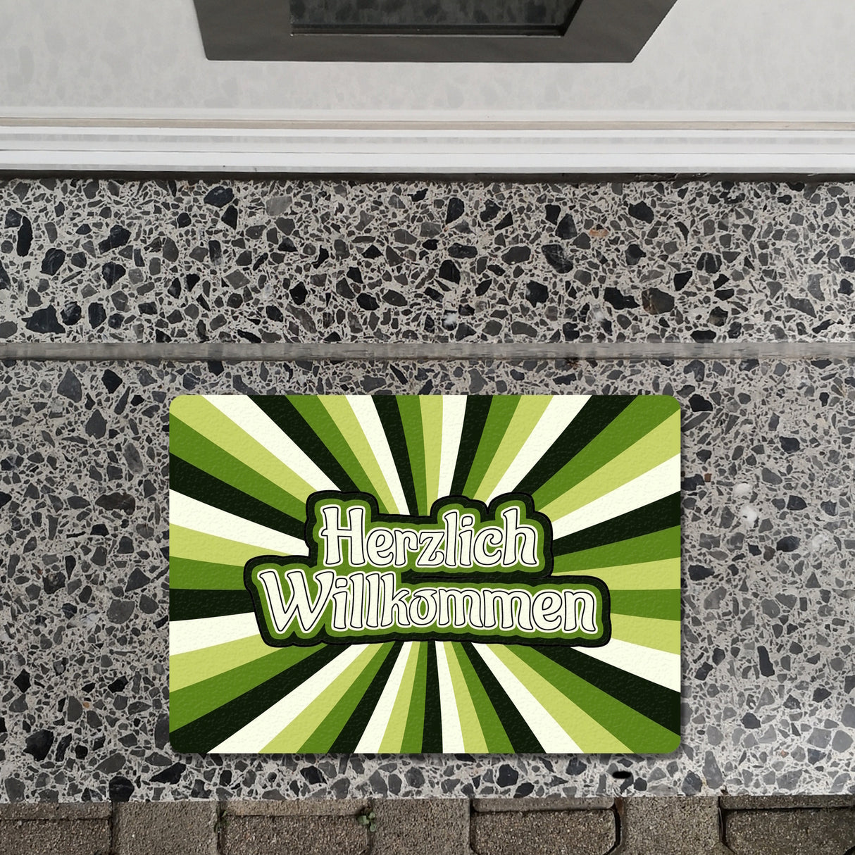 Farbenfrohe Herzlich Willkommen Fußmatte in 35x50 cm ohne Rand in grünen Farbtönen