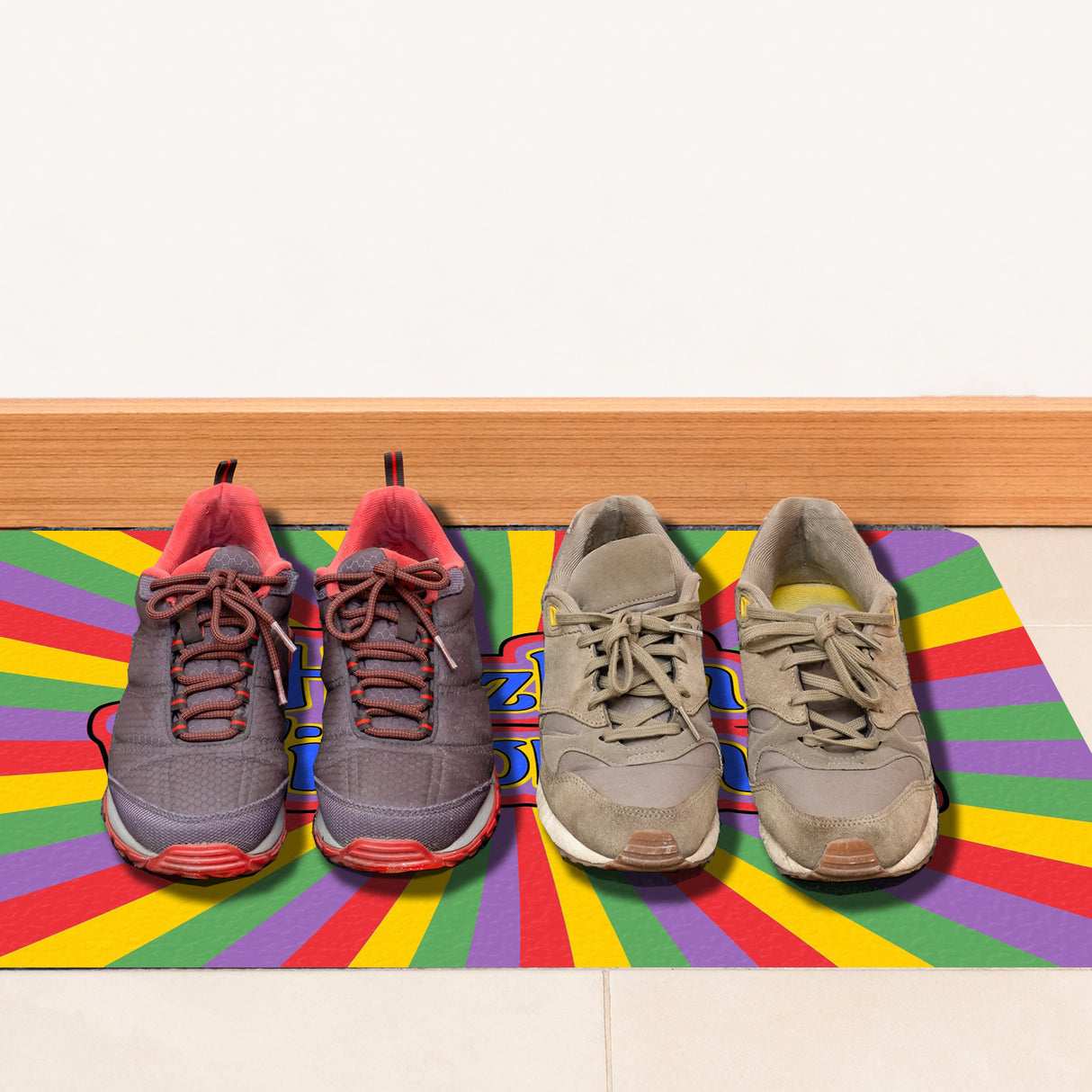 Farbenfrohe Herzlich Willkommen Fußmatte in 35x50 cm ohne Rand in bunten Süßigkeitenfarben