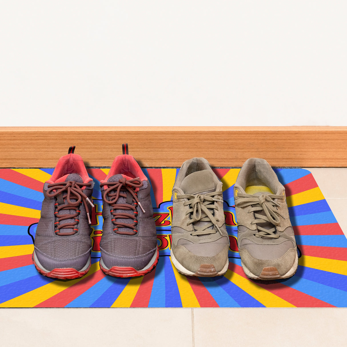 Farbenfrohe Herzlich Willkommen Fußmatte in 35x50 cm ohne Rand in bunten Comic-Farben
