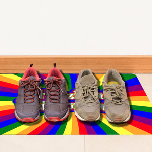 Farbenfrohe Herzlich Willkommen Fußmatte in 35x50 cm ohne Rand in bunten Regenbogenfarben