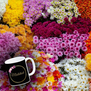 Kaffeebecher Miststück mit Goldrahmen und Blumen Schimpfwort-Tasse
