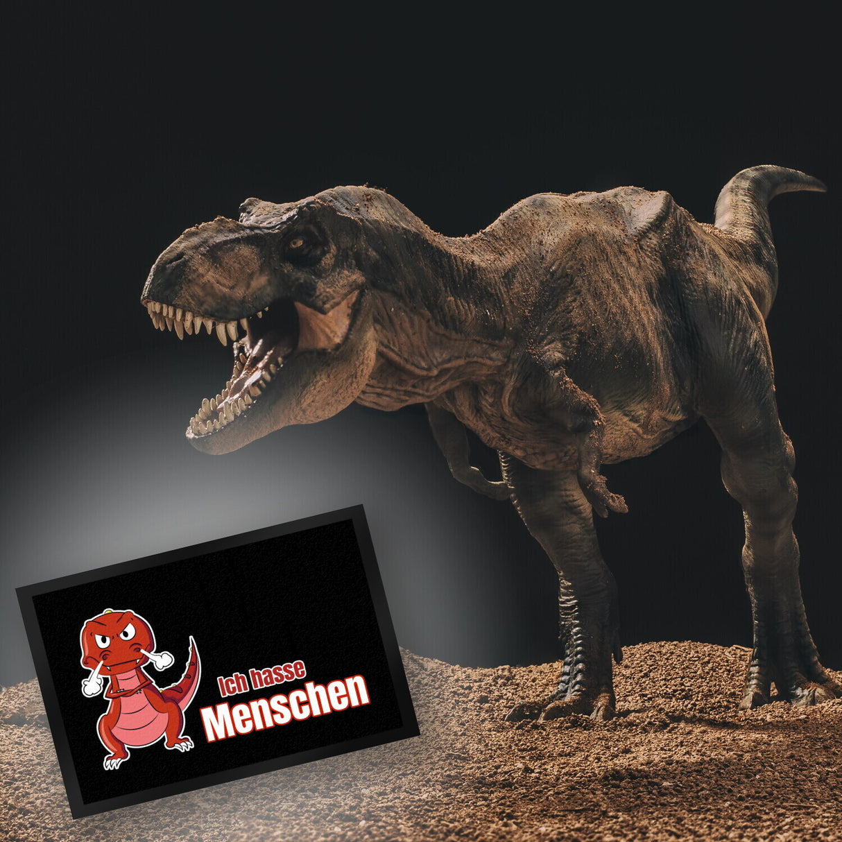 T-Rex Fußmatte in 35x50 cm mit Spruch Ich hasse Menschen