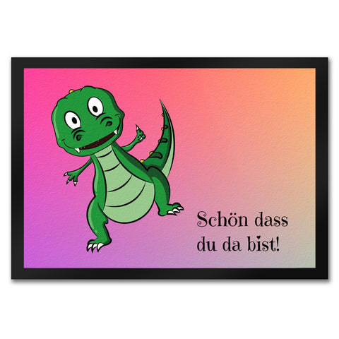 T-Rex Fußmatte in 35x50 cm mit Spruch Schön dass du da bist