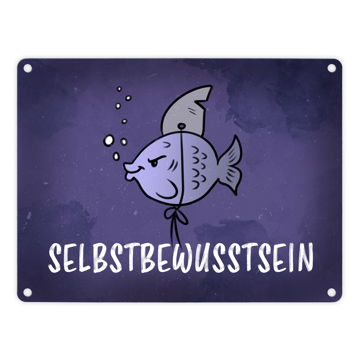 Selbstbewusstsein - Metallschild mit dem gewitzten Fisch mit Haifischflosse
