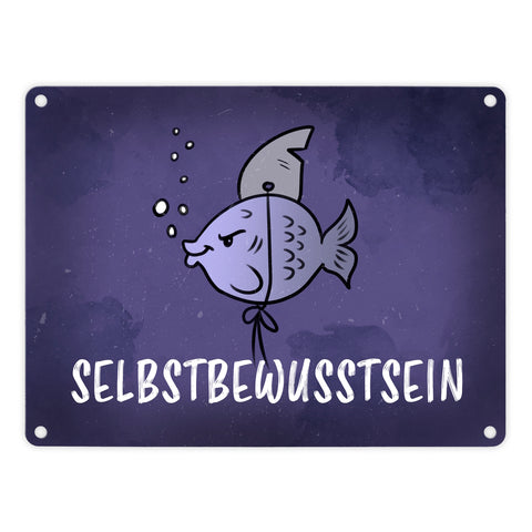 Selbstbewusstsein - Metallschild mit dem gewitzten Fisch mit Haifischflosse