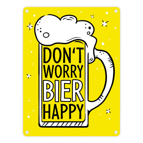 Don't worry Bier happy - Metallschild mit Bierkrug Motiv