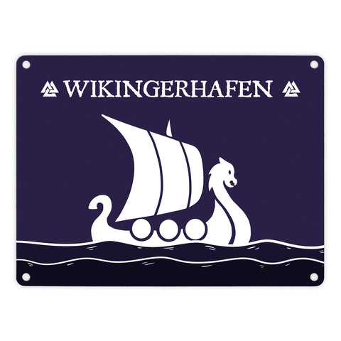 Wikingerhafen Metallschild mit Drachenboot Motiv