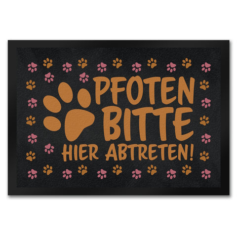 Pfoten bitte hier abtreten Fußmatte mit bunten Fußspuren von Hunden