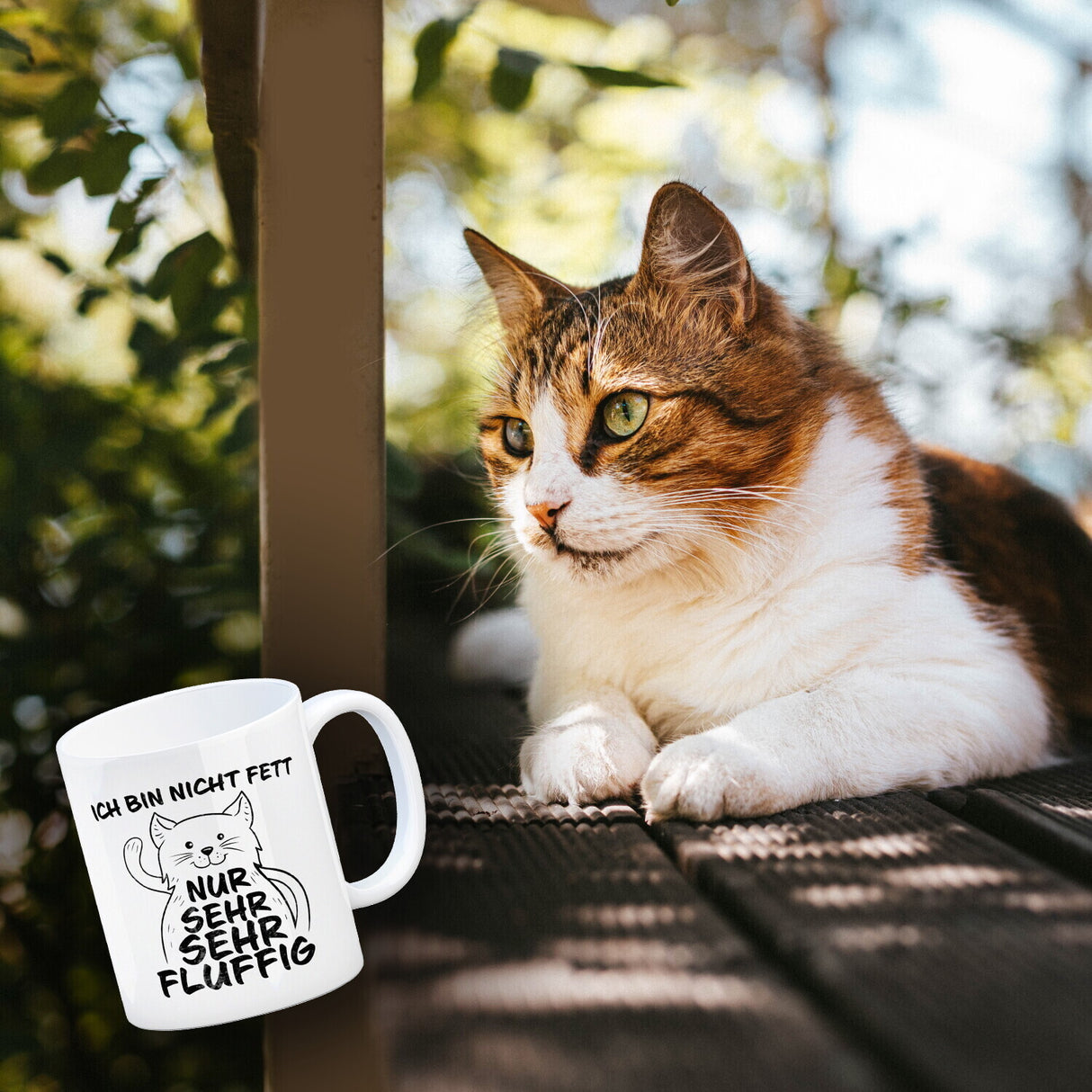 Ich bin nicht Fett nur sehr fluffig Kaffeebecher mit lustiger Katze