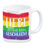 Liebe kennt kein Geschlecht Kaffeebecher mit Regenbogenflagge