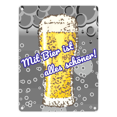 Metallschild in 15x20 cm im Bierdesign mit Spruch: Mit Bier ist alles schöner!
