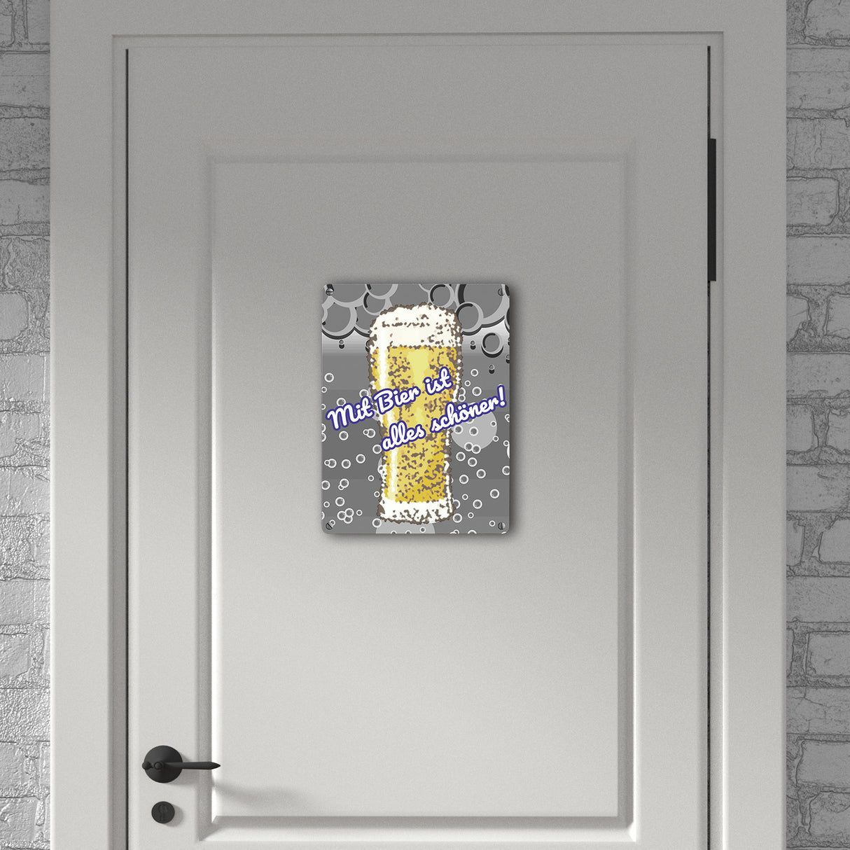 Metallschild in 15x20 cm im Bierdesign mit Spruch: Mit Bier ist alles schöner!
