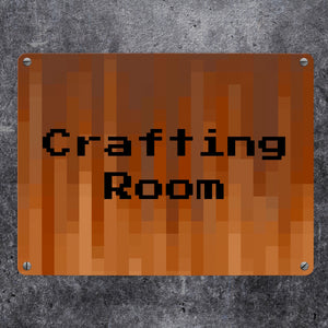 Metallschild in 15x20 cm Pixelmotiv und Spruch: Crafting Room Pixel Art Zockerzimmer