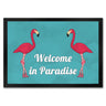 Fußmatte in 35x50 cm mit Flamingomotiv und Spruch: Welcome in Paradise