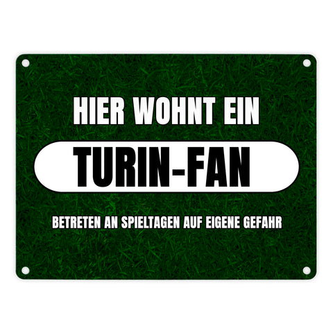 Hier wohnt ein Turin-Fan Metallschild in 15x20 cm mit Rasenmotiv