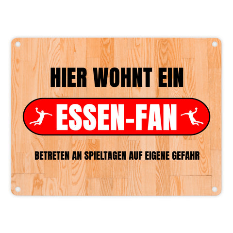 Hier wohnt ein Essen-Fan Metallschild in 15x20 cm mit Turnhallenboden Motiv