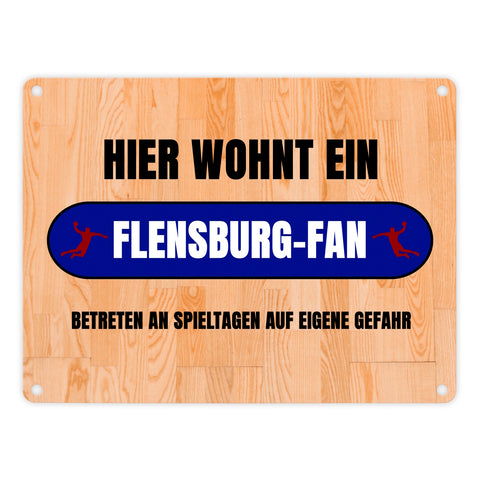 Hier wohnt ein Flensburg-Fan Metallschild in 15x20 cm mit Turnhallenboden Motiv