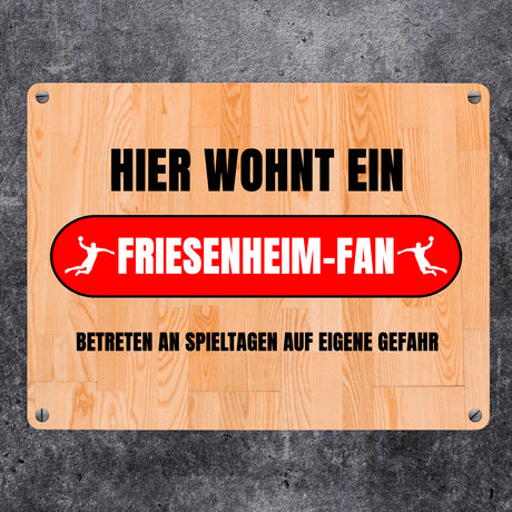 Hier wohnt ein Friesenheim-Fan Metallschild in 15x20 cm mit Turnhallenboden Motiv