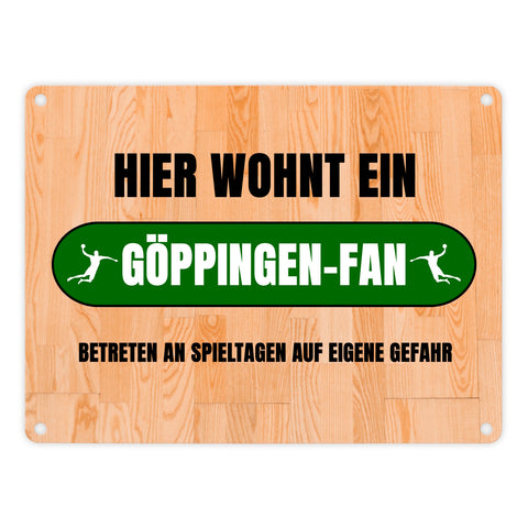 Hier wohnt ein Göppingen-Fan Metallschild in 15x20 cm mit Turnhallenboden Motiv