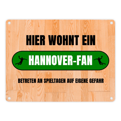 Hier wohnt ein Hannover-Fan Metallschild in 15x20 cm mit Turnhallenboden Motiv