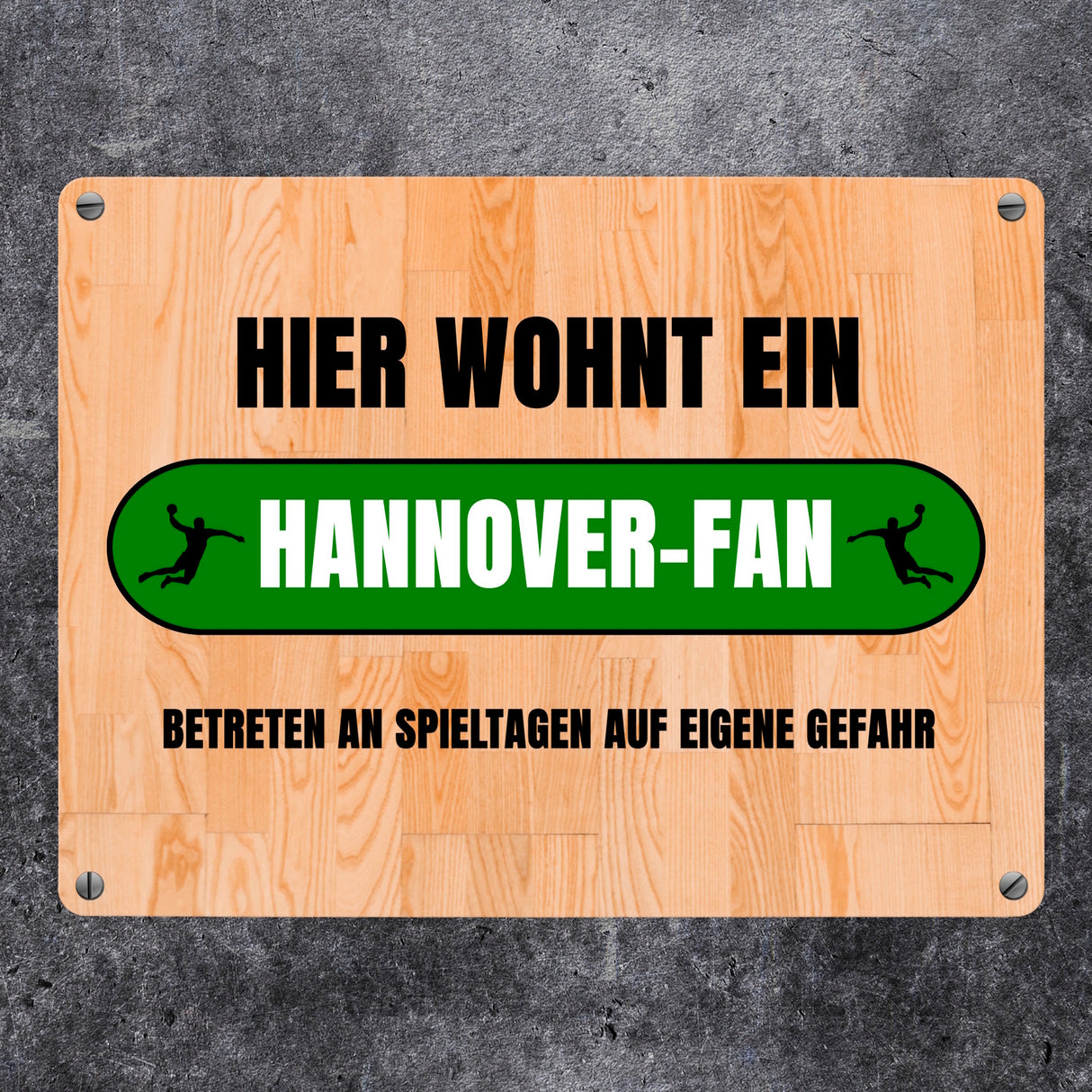 Hier wohnt ein Hannover-Fan Metallschild in 15x20 cm mit Turnhallenboden Motiv